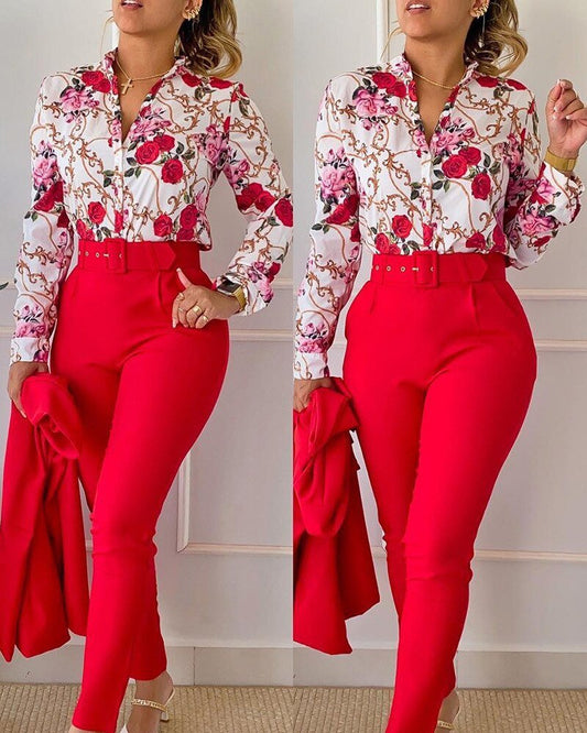 2 Piece Elegant Women Long Sleeve High Waisted Pants - Polished 24/7