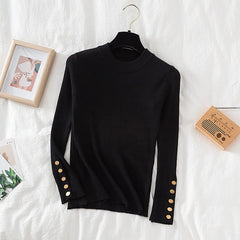 2023 women thick sweater pullovers khaki casual autumn winter button o-neck chic sweater female slim knit top soft jumper tops - Polished 24/7