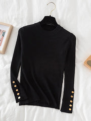 2023 women thick sweater pullovers khaki casual autumn winter button o-neck chic sweater female slim knit top soft jumper tops - Polished 24/7