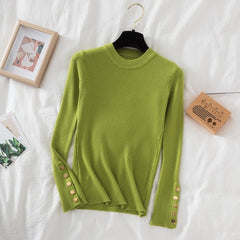 2023 women thick sweater pullovers khaki casual autumn winter button o-neck chic sweater female slim knit top soft jumper tops - Polished 24/7