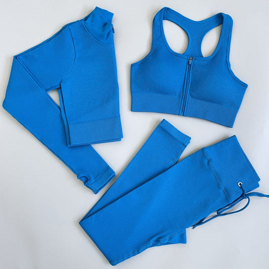 3pcs Women Seamless Workout Outfits Gym Sets Yoga Sportswear Tracksuit - Polished 24/7