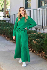 Double Take Full Size Textured Long Sleeve Top and Drawstring Pants Set