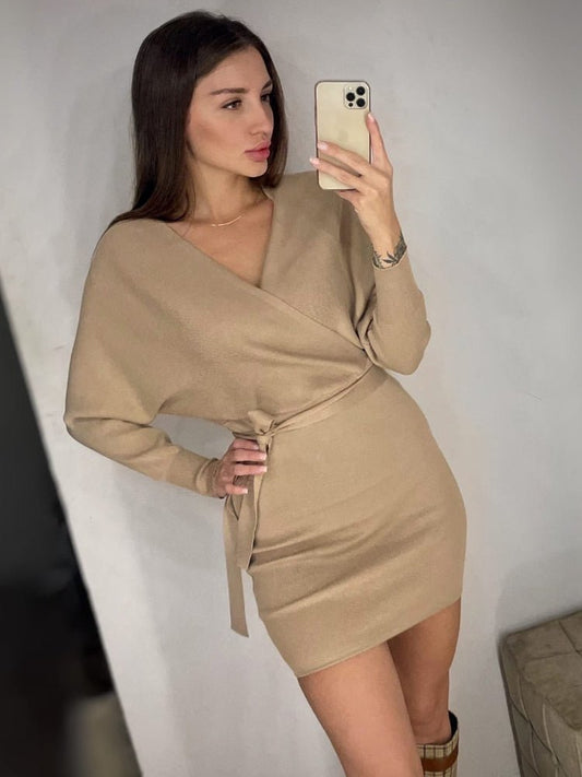 Batwing Sleeve Knitted Sweater Dress - Polished 24/7