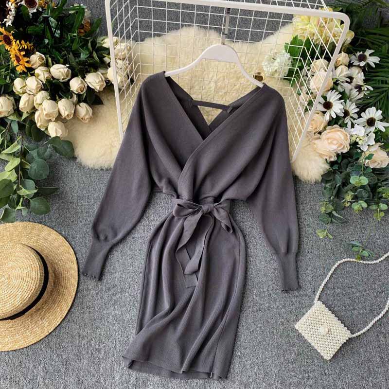 Batwing Sleeve Knitted Sweater Dress - Polished 24/7
