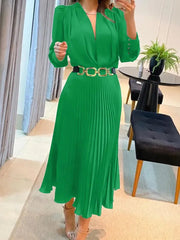 Black Ankle Length Dresses V Neck Long Sleeve - Polished 24/7