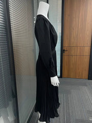 Black Ankle Length Dresses V Neck Long Sleeve - Polished 24/7