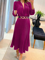 Black Ankle Length Dresses V Neck Long Sleeve - Polished 24/7