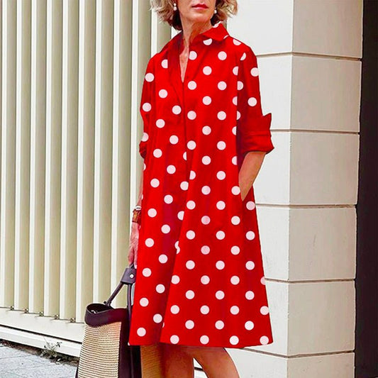 Blouses Women Summer 2023 Trend Solid Polka Dot Printing Sexy Shirt Summer Dress Loose Fashion Casual Turn-Down Collar Pocket - Polished 24/7