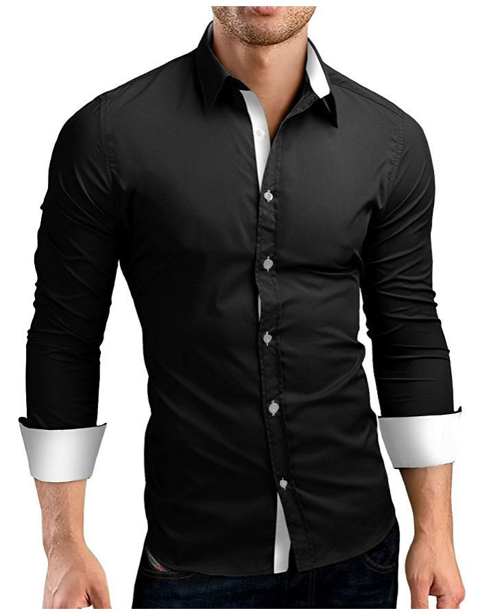Business Men's Long-sleeved Shirt, Slim Fit, Colorful Buttons, Lapel, Mens - Polished 24/7