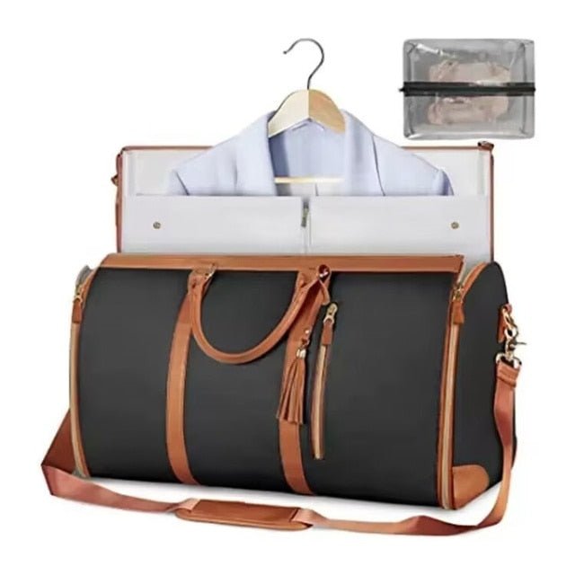 Carry On PU Leather Garment Bag Foldable Duffle Suit Bag For Travel - Polished 24/7