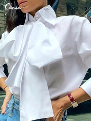 Celmia Women Bow Tie Neck White Shirts 2023 Fashion Long Sleeve Chemise Casual Elegant Party Blouse Solid Blusas Tops Femininas - Polished 24/7