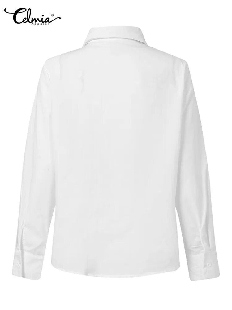 Celmia Women Bow Tie Neck White Shirts 2023 Fashion Long Sleeve Chemise Casual Elegant Party Blouse Solid Blusas Tops Femininas - Polished 24/7