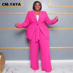 CM.YAYA Fashion Plus Size Women's Set Long Sleeve Blazer and Wide Leg Pants Suit 2023 Summer Two 2 Piece Set Outfits Tracksuit - Polished 24/7
