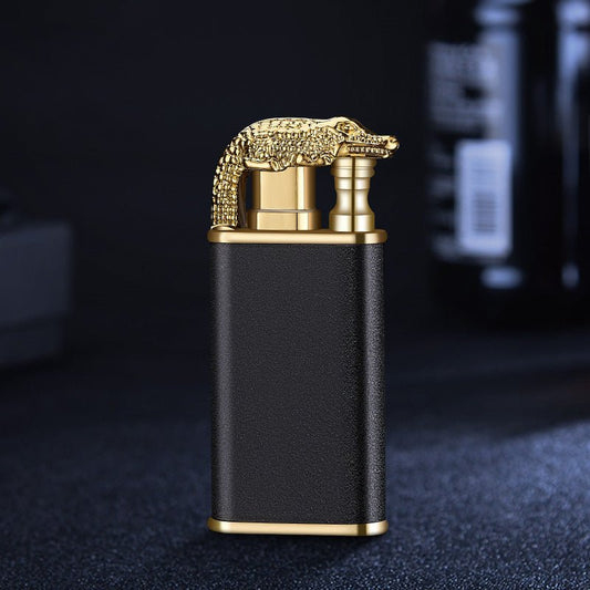 Creative Blue Flame Lighter Dolphin Dragon Tiger Double Fire Metal Winproof Lighter Inflatable Lighter - Polished 24/7