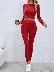 Crisscross Knit Top and Leggings Set - Polished 24/7