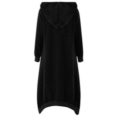 Winter Women Loose Pockets Long Sleeve Hooded Zipper Solid Coat Jacket