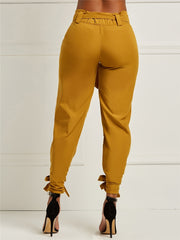 Solid Bowknot Loose Pencil Pants; Mature High Stretch High Waist Pants For Spring & Fall