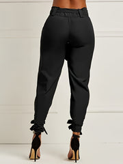 Solid Bowknot Loose Pencil Pants; Mature High Stretch High Waist Pants For Spring & Fall