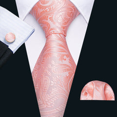 Fashion 100% Silk Pink Mens Wedding Tie Hanky Set Barry.Wang Fashion Designer Paisley Floral Neckties For Men Gift Party Groom - Polished 24/7