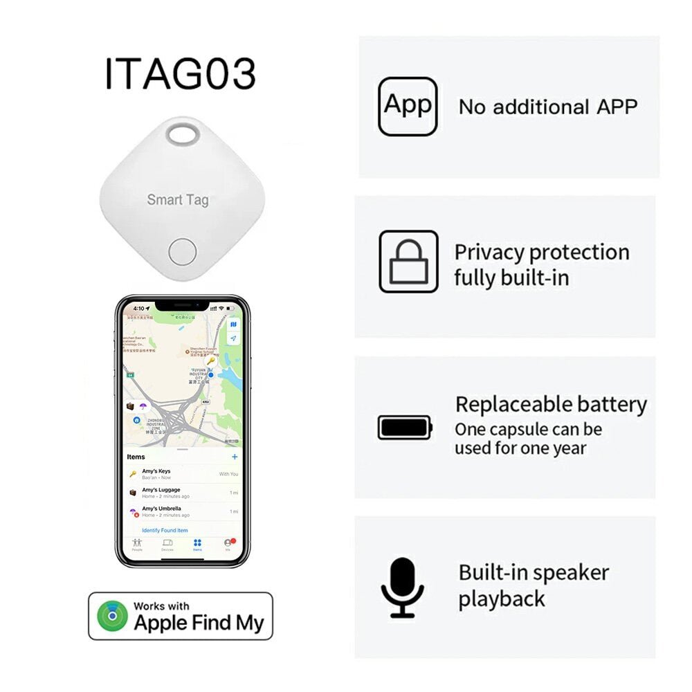 GPS Smart Air Tag Mini Smart Tracker Bluetooth Smart Tag Child Finder Pet Car Lost Tracker For Apple IOS System Find My APP - Polished 24/7