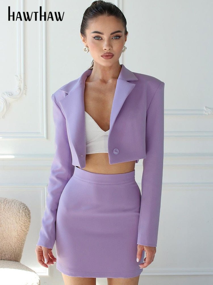 Hawthaw Women Long Sleeve Tops Blazers Coats Mini Skirt Two Piece Sets Fall Business Outfits Formal Suits 2022 Autumn Clothes - Polished 24/7