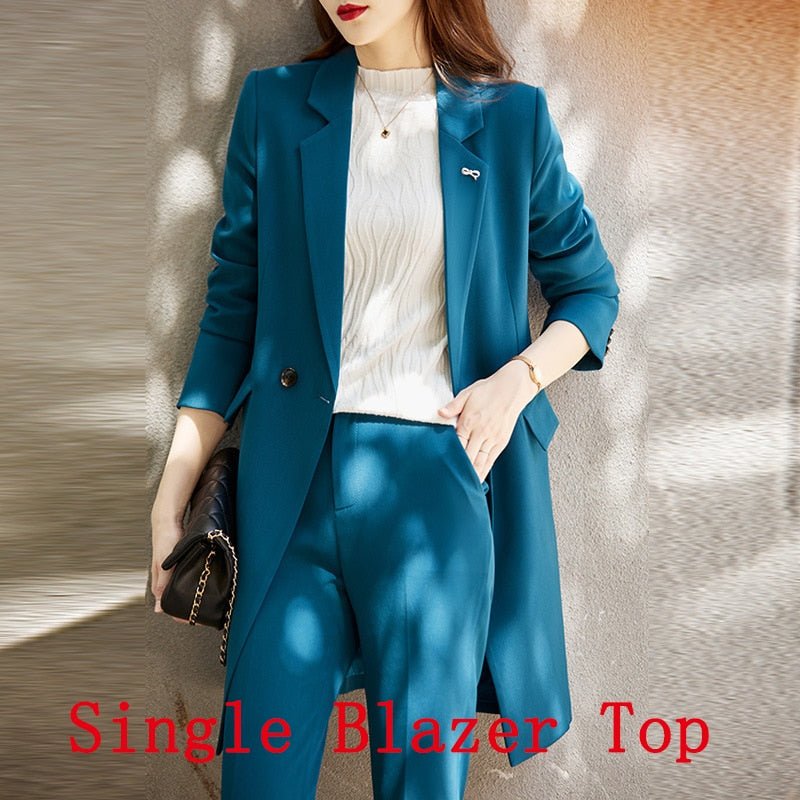 High End Office Professional Women's Blazer Pants 2-Piece Set Fall Fashion Long Female Jacket Over Business Suit Casual Trousers - Polished 24/7