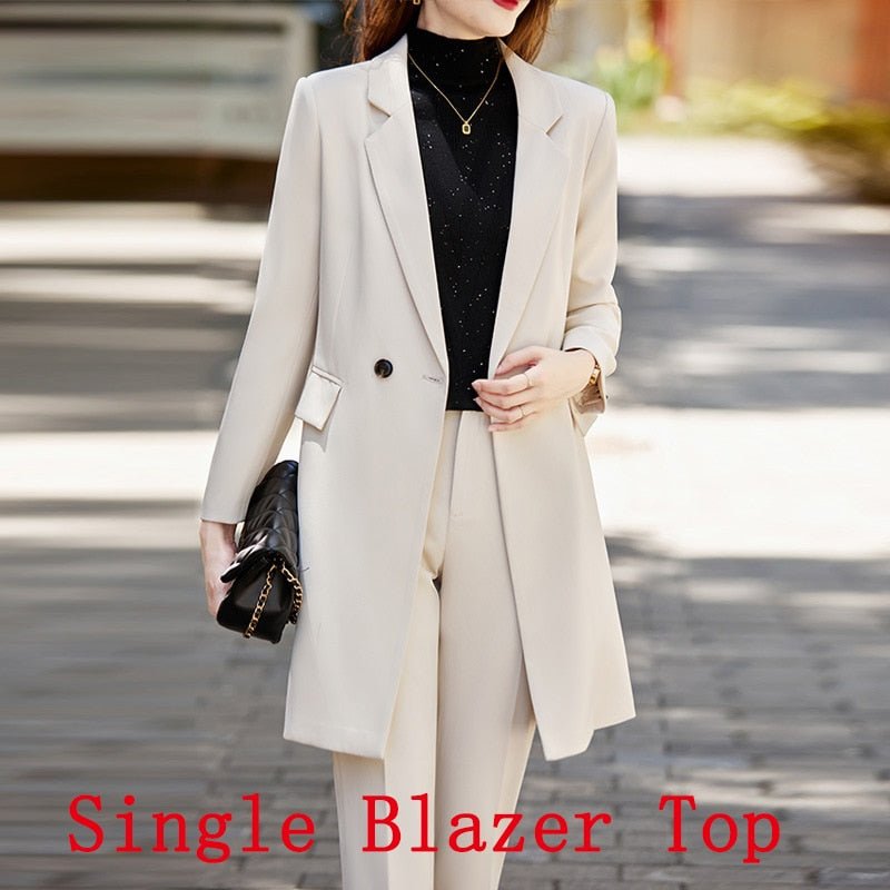 High End Office Professional Women's Blazer Pants 2-Piece Set Fall Fashion Long Female Jacket Over Business Suit Casual Trousers - Polished 24/7