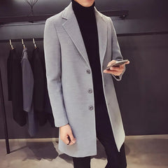 Long Cotton Wool Blend Casual Business Fashion Slim Jacket - Polished 24/7