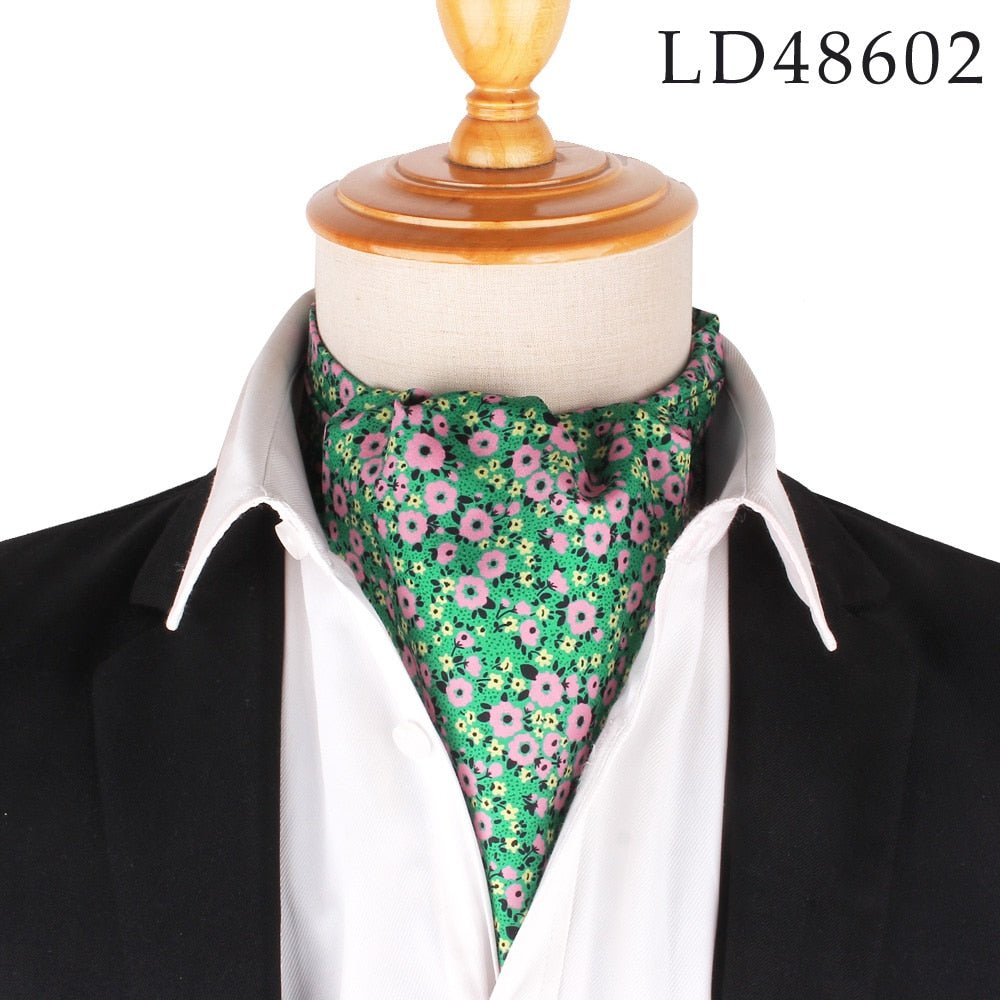 New Flora Men Cashew Tie Wedding Formal Cravat Ascot Scrunch Self British Gentleman Polyester Soft Neck Tie Luxury Print Scarf - Polished 24/7