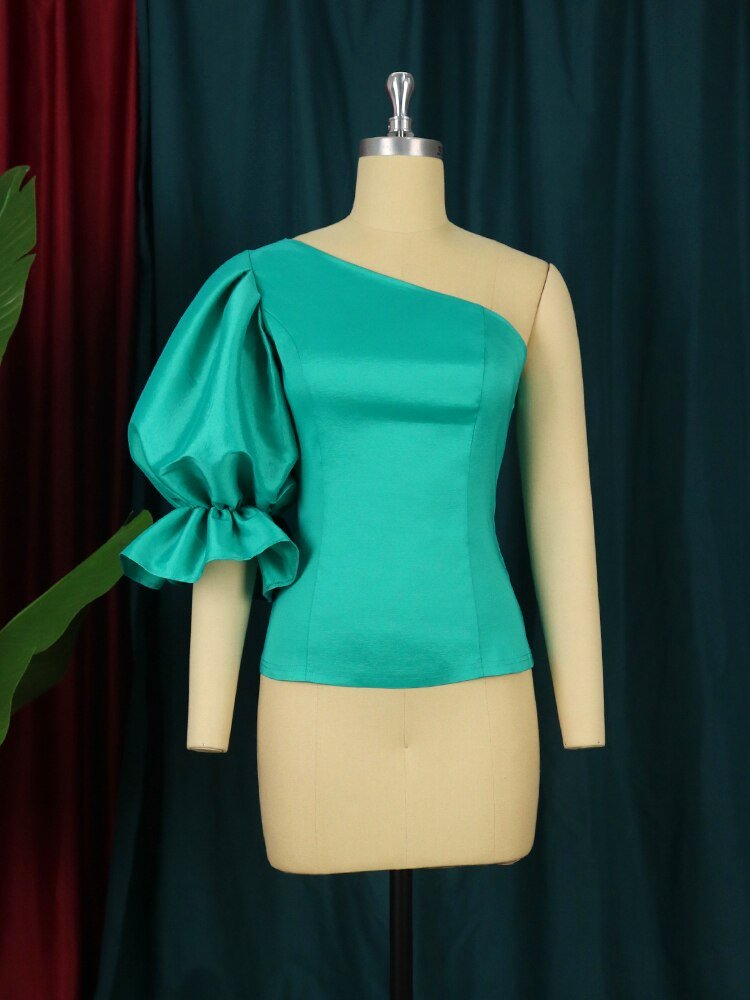 One Shoulder Puff Sleeve Elegant Tops - Polished 24/7