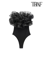 Organza Ruffle Rib Knit Bodysuit - Polished 24/7