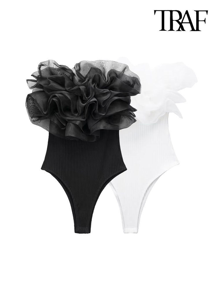 Organza Ruffle Rib Knit Bodysuit - Polished 24/7