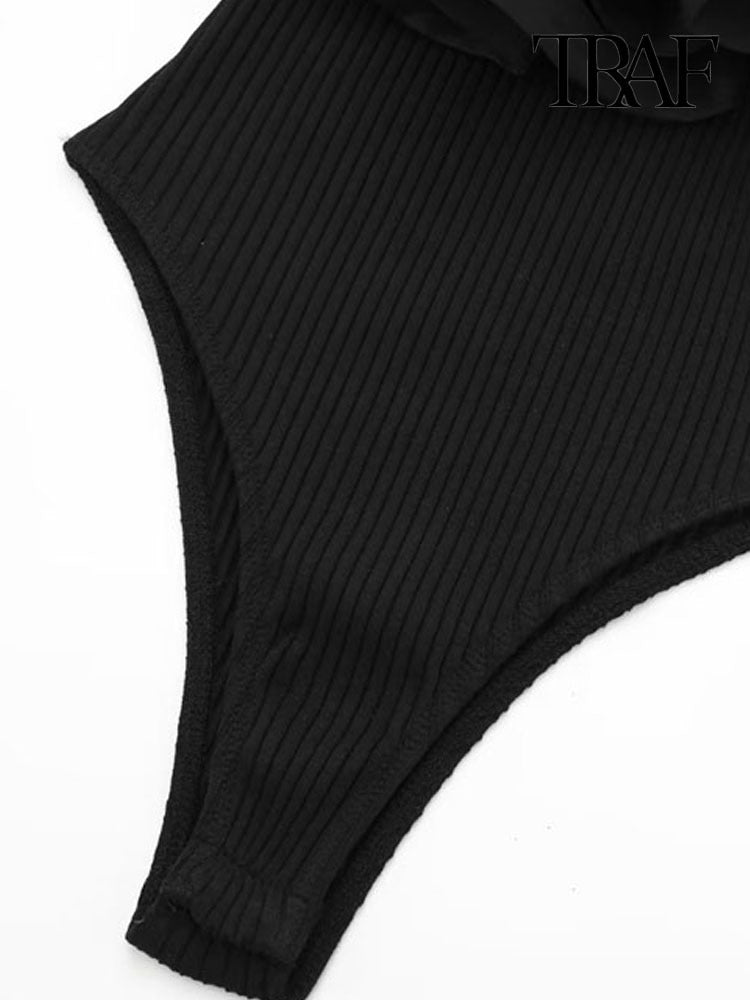 Organza Ruffle Rib Knit Bodysuit - Polished 24/7