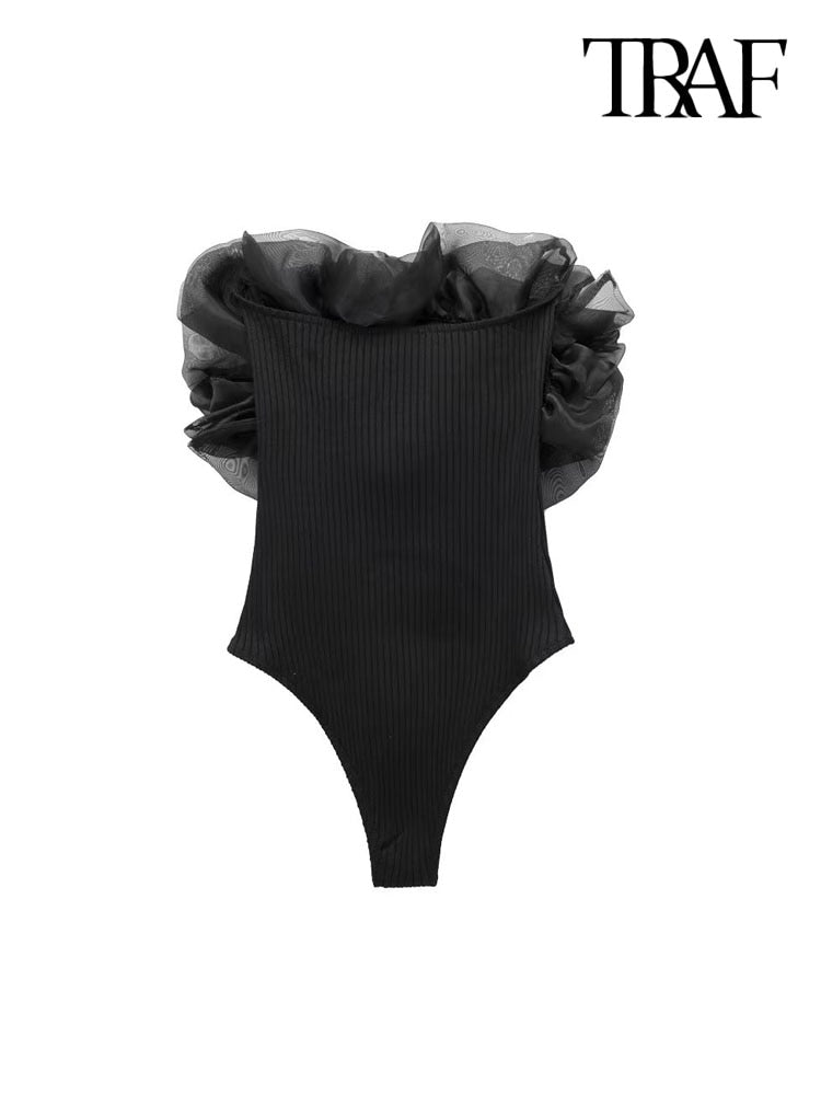 Organza Ruffle Rib Knit Bodysuit - Polished 24/7