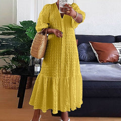 Plus Size 5XL VONDA Women Shirt Dress 2023 Summer Sexy V Neck Buttons Half Sleeve Long Maxi Vestidos Bohemian Elegant Party Robe - Polished 24/7