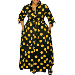 Plus Size Women's Clothing Dresses Dot Printed with Pockets Slashes Fashion Maxi Dress Hot - Polished 24/7