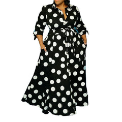 Plus Size Women's Clothing Dresses Dot Printed with Pockets Slashes Fashion Maxi Dress Hot - Polished 24/7