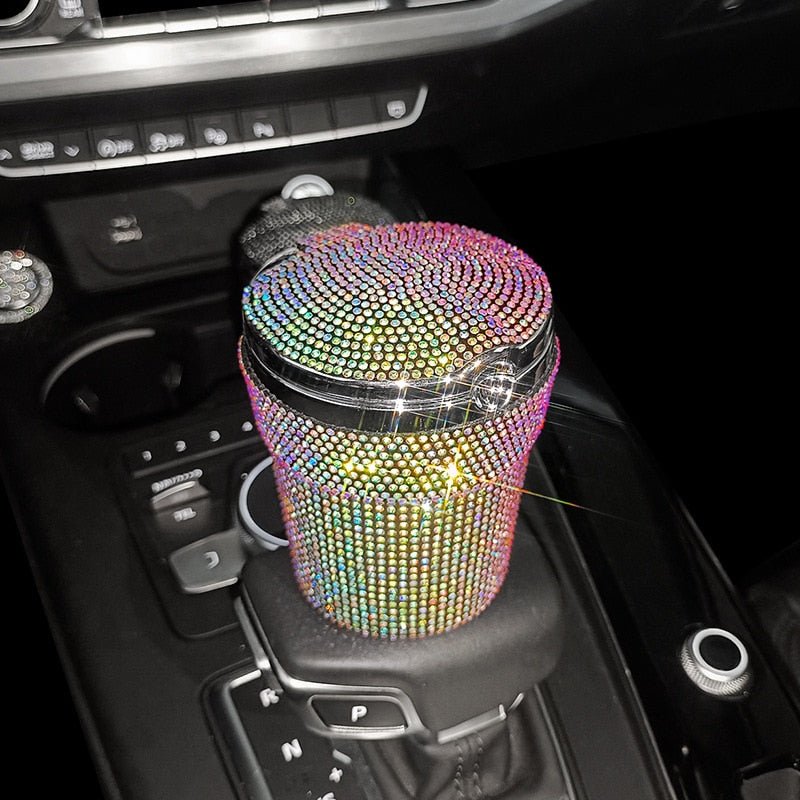 Portable Bling Car Ashtray w/ Blue LED Light Indicator - Polished 24/7