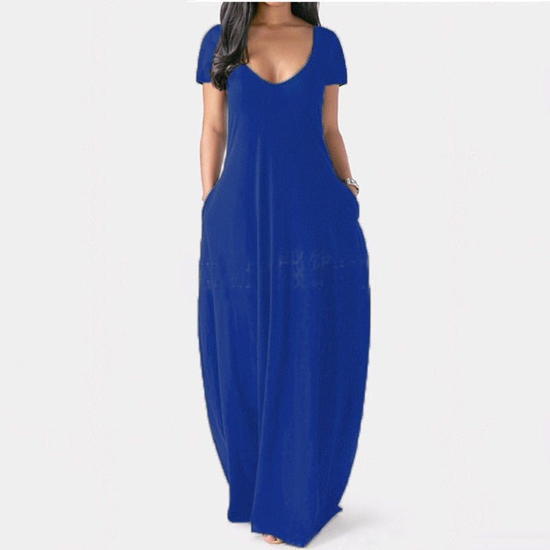S-5XL Women Casual Dresses Ladies Fashion Loose Sexy V-Neck Fall Clothes Casual Maxi Solid Color Plus Size Long Dress - Polished 24/7