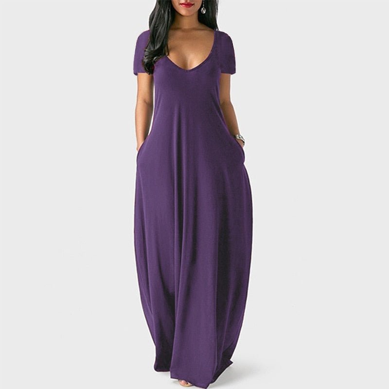 S-5XL Women Casual Dresses Ladies Fashion Loose Sexy V-Neck Fall Clothes Casual Maxi Solid Color Plus Size Long Dress - Polished 24/7