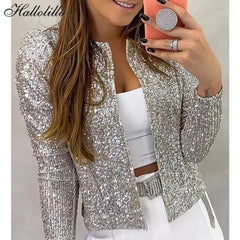 Sequin Casual Bomber Jackets Women - Polished 24/7