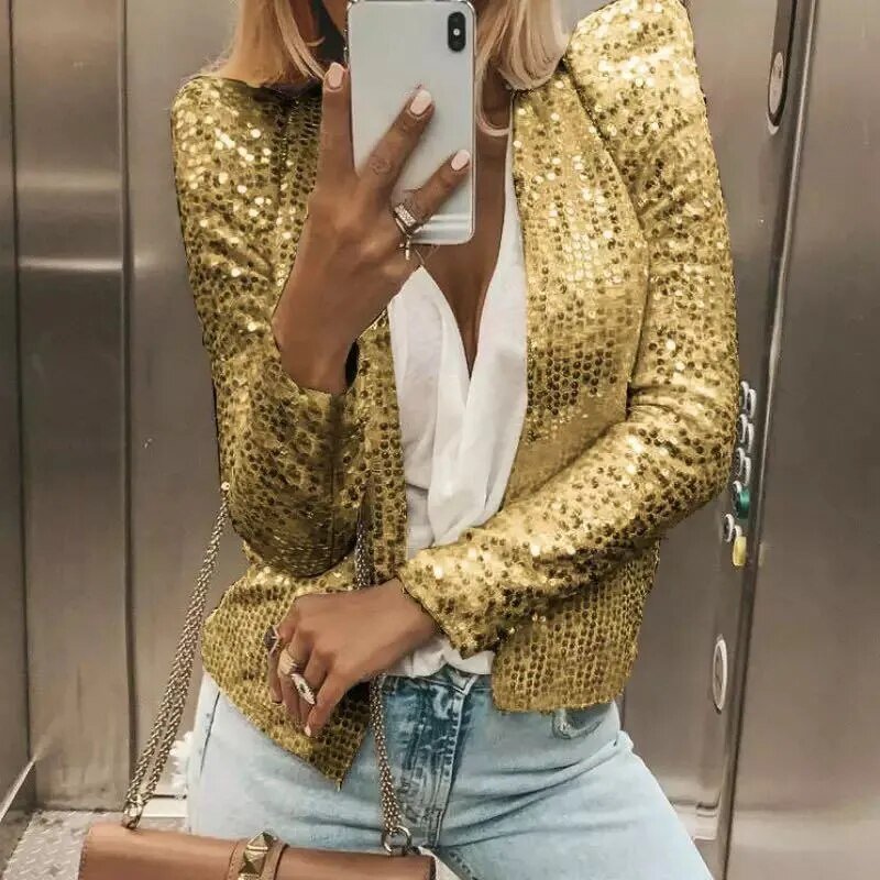 Sequin Casual Bomber Jackets Women - Polished 24/7