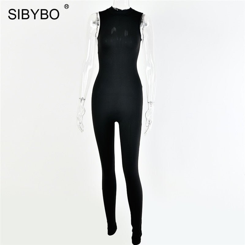 Sibybo Black Sleeveless Summer Jumpsuit Rompers Womens 2022 Zipper Activewear Slim Jumpsuit Femme Fitness Sport Casual Overalls - Polished 24/7
