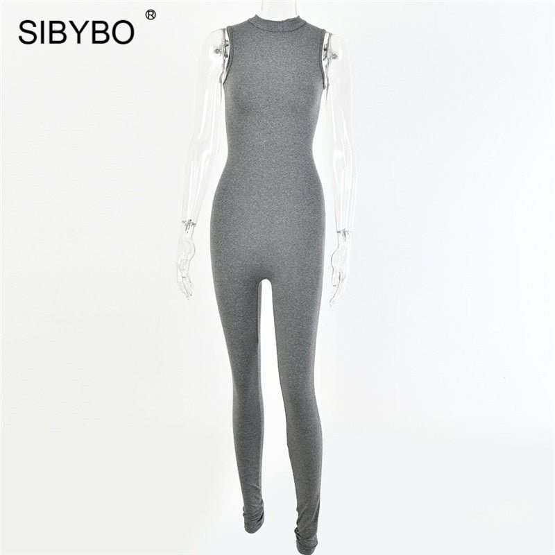 Sibybo Black Sleeveless Summer Jumpsuit Rompers Womens 2022 Zipper Activewear Slim Jumpsuit Femme Fitness Sport Casual Overalls - Polished 24/7