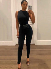 Sibybo Black Sleeveless Summer Jumpsuit Rompers Womens 2022 Zipper Activewear Slim Jumpsuit Femme Fitness Sport Casual Overalls - Polished 24/7