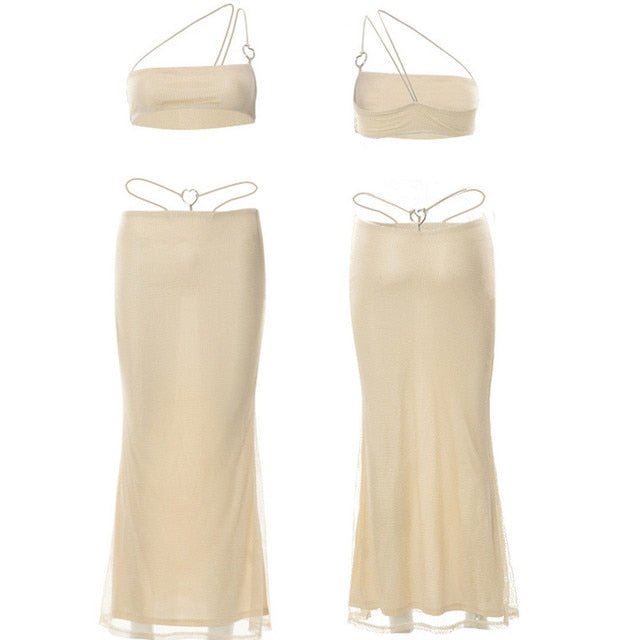 Two Piece Skirt Set Women's Suit y2k Clothes Summer 2023 Sexy Outfit Cropped Top and Split Skirt Chic Elegant Female Clothing - Polished 24/7