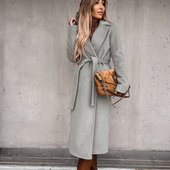 Warm Long Woolen Coat with Belt - Polished 24/7