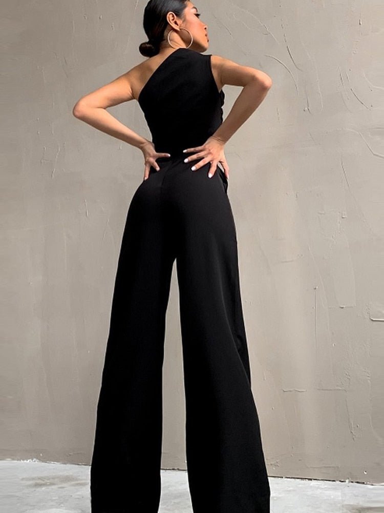 White One shoulder Jumpsuits Women Sexy Backless Sleeveless Wide Leg Pants Jumpsuit 2023 Ladies Casual Lace Up Streetwear Romper - Polished 24/7